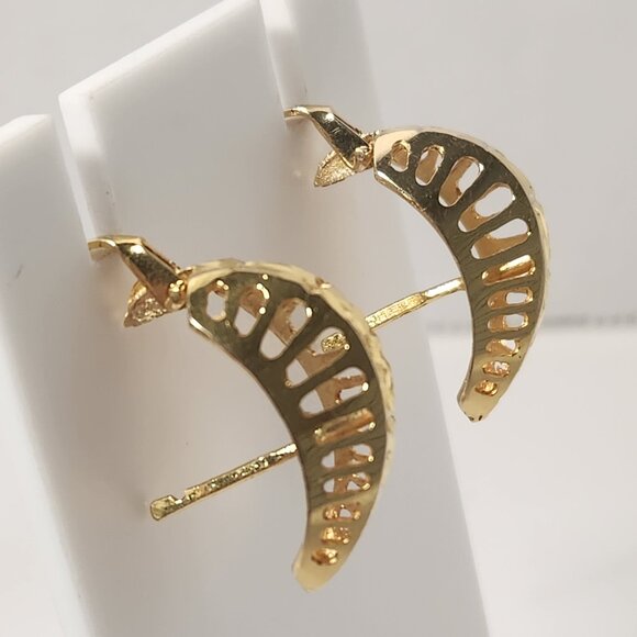 VTG Tested* 14K Solid Gold Geometric Diamond Cut latch Back Stud Earrings Signed - Picture 10 of 16